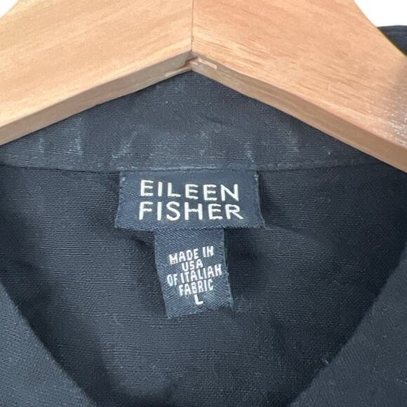 Eileen fisher Size Large Linen Black Button Down Mandarin Top Women’s Size L - Picture 2 of 7